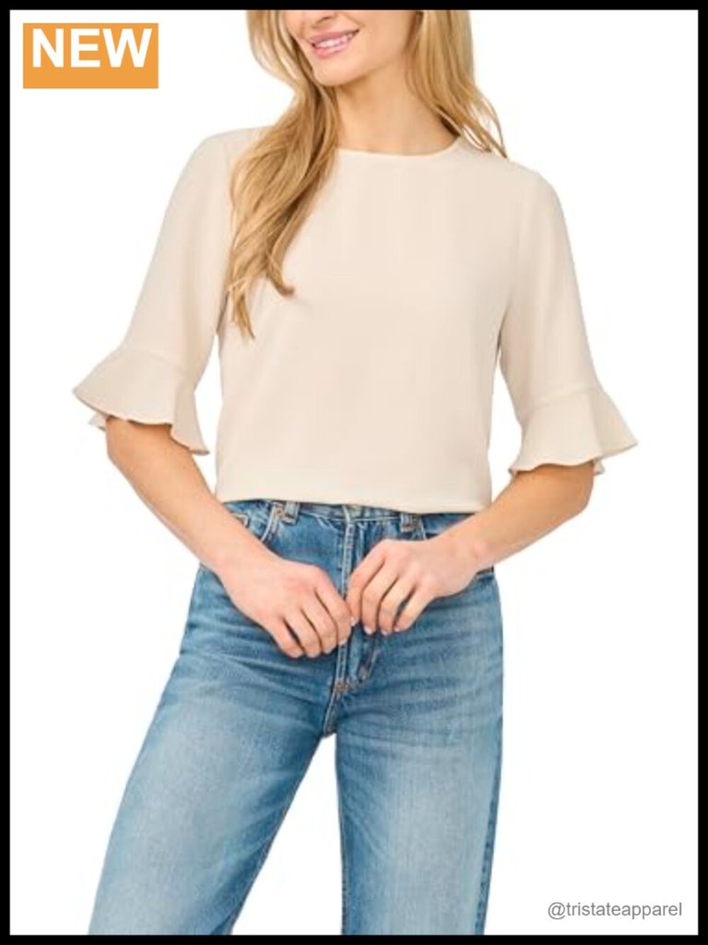 CeCe Short Sleeve Ruffle Cuff Crew Neck Blouse Women's Top